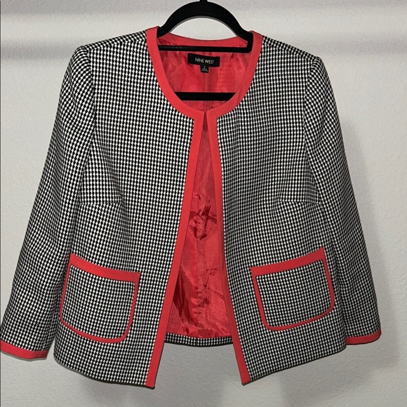 Nine West Jackets & Blazers - Nine West Houndstooth Blazer with Pink Trim Sz 8